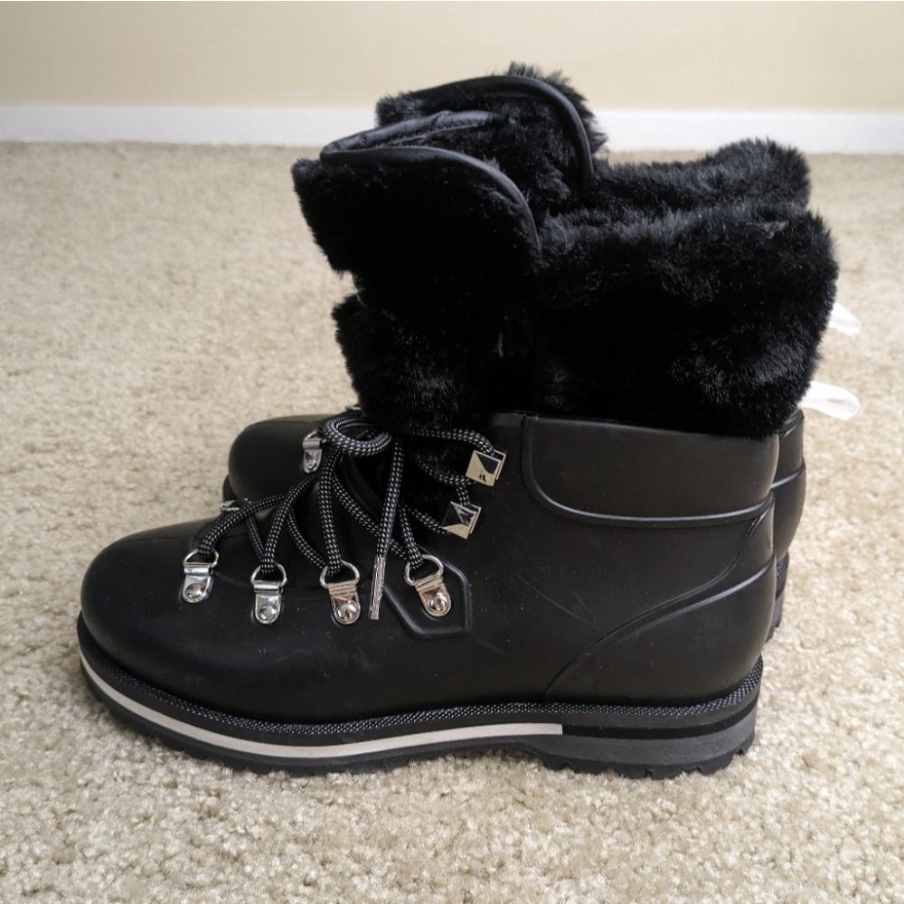 Michael Kors black lanis PVC and faux fur ankle rain boots size 6 - Picture 5 of 9